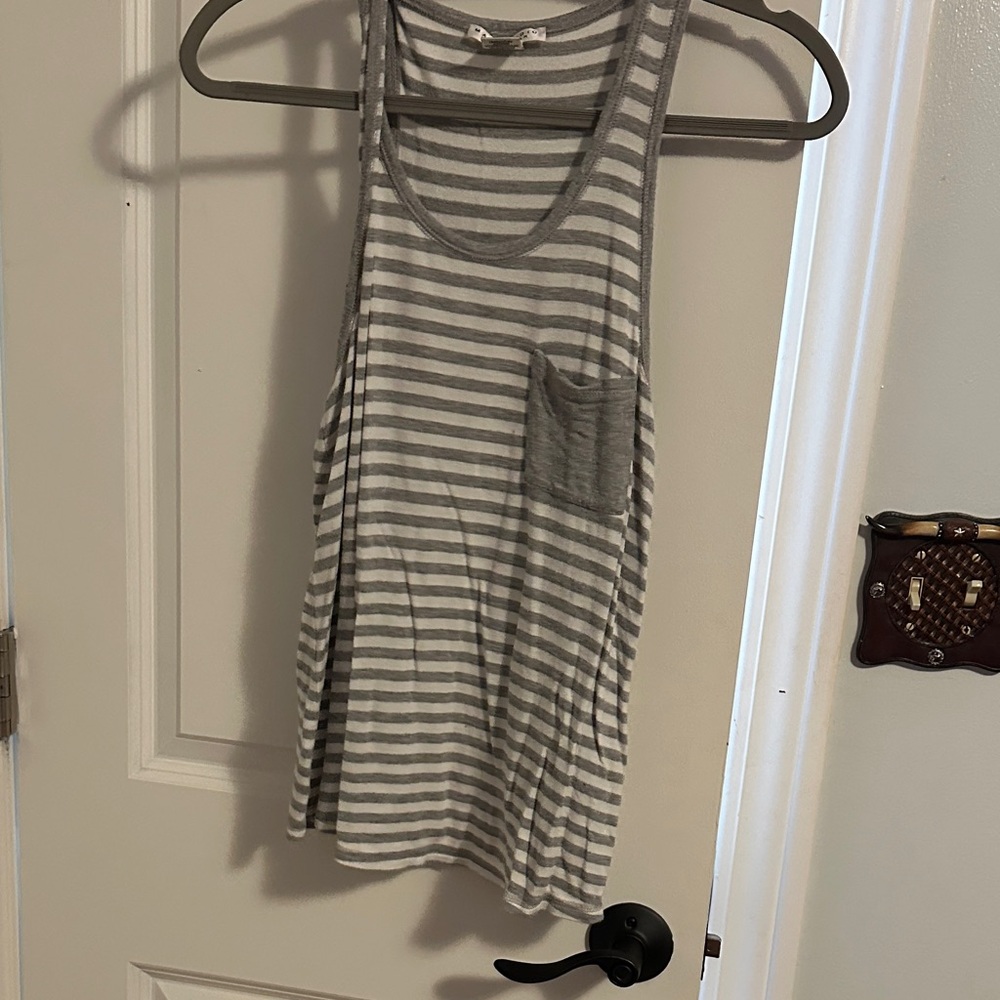 Max Studio Gray and White Striped Sleeveless Top
